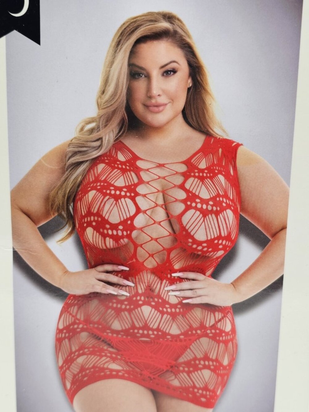Baci Lingerie Women's Queen Size 14-18 Red Sheer Corset Front Lace Mini Dress